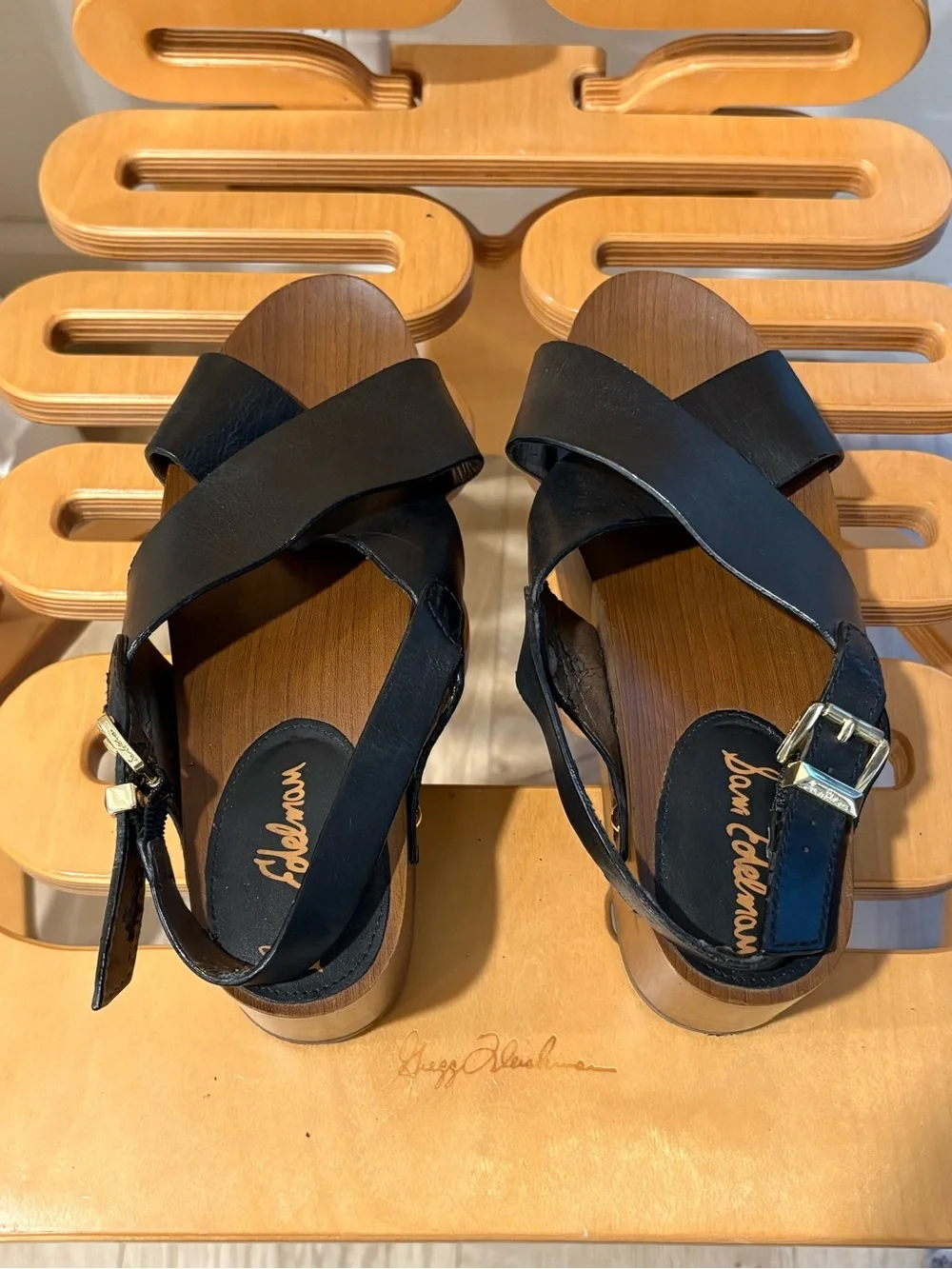 Sam Edelman Black Leather Crisscross Platform Sandals